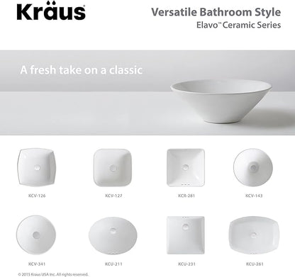 Kraus KCR-281-ORB Modern Elavo Ceramic Square Semi-Recessed Bathroom Sink with Overflow and Pop Up Drain, Oil Rubbed Bronze/White 16.25