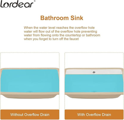 Lordear Undermount Bathroom Sink 20x15 Inch Bathroom Vanity Sink Undermount Rectangle White Porcelain Ceramic Bathroom Under Counter Lavatory Vanity Sink Basin with Overflow