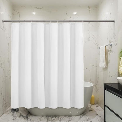 Embossed Microfiber Short Shower Curtain Liner 71 x 66 inches, Soft Fabric Shower Curtain Washable and Water Repellent,71x66, White