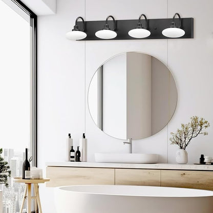 Matt Black LED Vanity Light Fixture - 4-Light Wall Sconce for Bathroom Over Mirror, Modern Hallway Cloakroom Lighting, 3000K-6000K Selectable, Dimmable