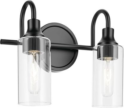 Kichler Kavi 12.5" 2-Light Vanity Light with Clear Glass in Black, Damp Rated, for Bathroom, Powder Room, Over a Mirror, (12.5" W x 10" H), 55210BK