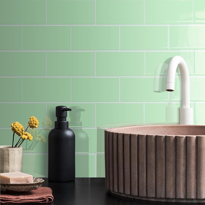 STICKGOO 10-Sheet Backsplash Peel and Stick Subway Tile, Self Adhesive Vinyl Wall Tiles, Stick on Backsplash for Kitchen and Bathroom(Thicker Design, Light Sage)