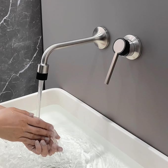 BiaoTeng Concealed Wall Mounted Faucet Bathroom Brass 2 Functions Hot and Cold Bathroom Vanity for Wall Mount Faucet Brushed Nickel