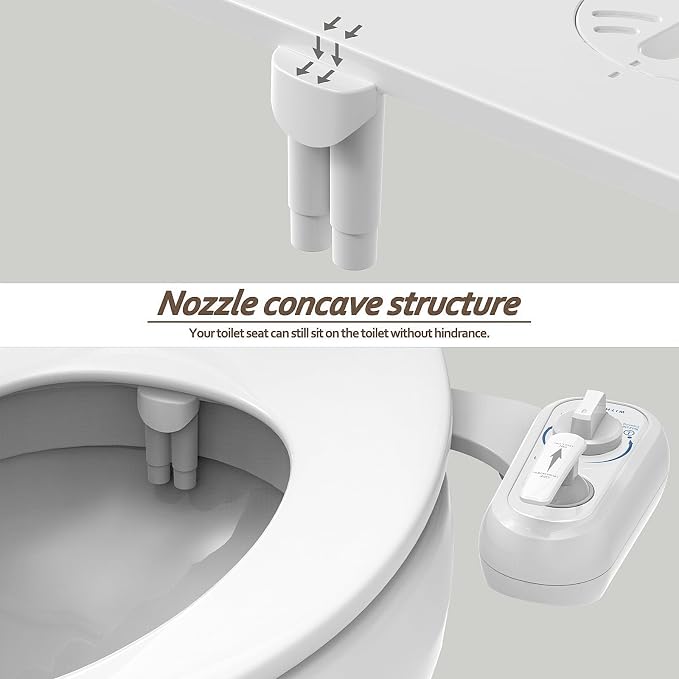 Left Hand Bidet Attachment for Toilet - Control Panel on Left Side - Self-Cleaning Dual Nozzle for Front and Rear Wash,Non-Electric Adjustable Water Pressure, Water Bidet Toilet Seat Attachment