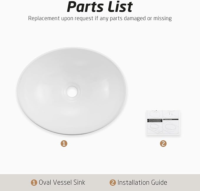 KES Bathroom Vessel Sink, 16" x 13" Oval Vessel Sink for Bathroom Vanity Countertop, Glossy White Ceramic Bowl Sink Egg Shape Above Counter, Modern Look, Crafted to Endure, BVS124