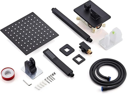 8 Inch Shower Faucet Set Ceiling Mount, High Pressure Rainfall Shower System, Square Rain Shower Head with Handheld Spray Combo, Ceiling Luxury Rainfall Shower Fixtures Matte Black (L-Style)