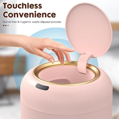 Procade Automatic Motion Sensor Bathroom Trash Can, Small Pink Garbage Can | 3 Gallon Touchless Sensor trash can with Lid,Pink and Gold Garbage Bin Electric Waste Basket for Bedroom,Office,Dorm,Outdoor