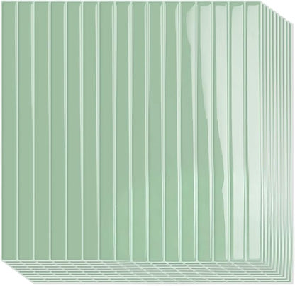10-Sheet Upgraded Thick Peel and Stick Kitchen Backsplash Tiles | Waterproof Premium Self-Adhesive Wall Tile Stick on Backsplash for Kitchen,Bathroom and Fireplace(Sage Green,12"×12")