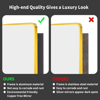 Movo Gold Metal Framed 24 Inch x 30 Inch Bathroom Medicine Cabinet with Mirror Aluminum Farmhouse Vanity Mirrors Recess or Surface Mount Installation