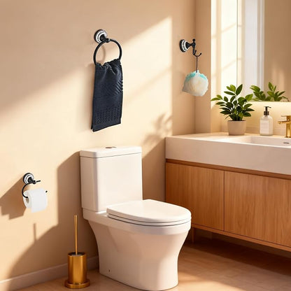 Bathroom Accessories Set, 3-Piece Bathroom Hardware Set | Black Toilet Paper Holder, Towel Ring, Double Wall Coat Hooks for Hanging Towels & Clothes YIGUANXIN