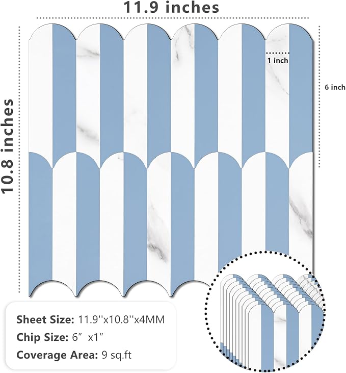 Vamos Tile Peel and Stick Backsplash Seamless Tile,Fish Scale,10 PVC Tiles | Stick on Backsplash for Kitchen & Bathroom,Light Blue and Statury White PVC Self Adhesive Mosaic Tiles 11.9''x10.8''