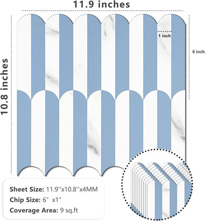 Vamos Tile Peel and Stick Backsplash Seamless Tile,Fish Scale,10 PVC Tiles | Stick on Backsplash for Kitchen & Bathroom,Light Blue and Statury White PVC Self Adhesive Mosaic Tiles 11.9''x10.8''
