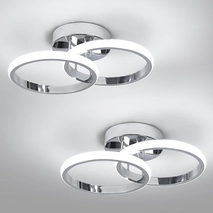 CANEOE 2 Packs Modern Led Ceiling Light Fixtures, 6000K Cool White Hallway Light Fixtures Ceiling, Bathroom Close to Ceiling Lights for Corridor Stair Aisle Lamps (Chrome, 2 Packs)