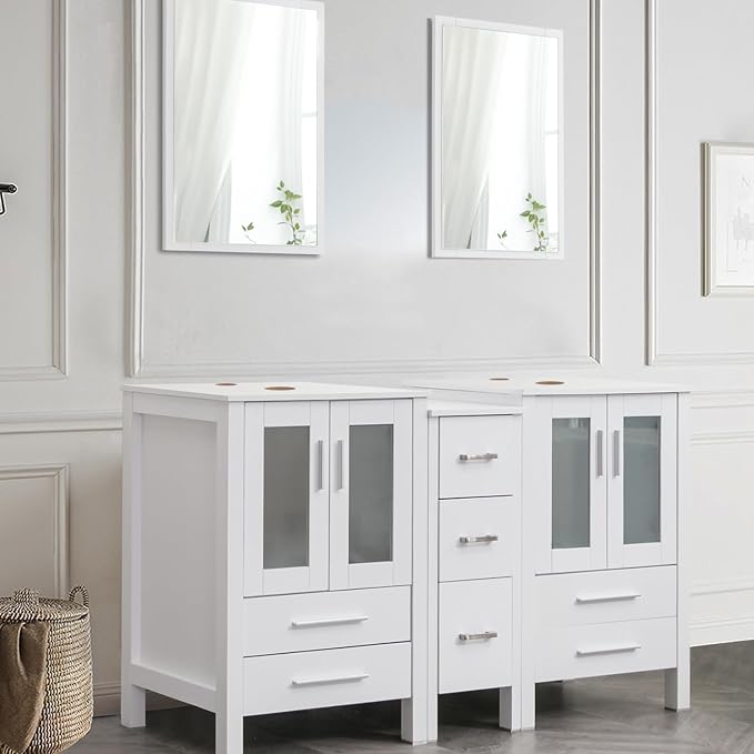 60" Double Sink Bathroom Vanity,White Bathroom Vanity with Double Side Cabinets & Removable 3 Drawer Storage Cabinet,Modern Vanity Without Mirror(only Vanity)