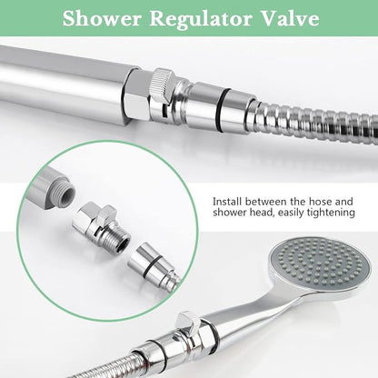 APLusee G 1/2 Water Flow Shut off Valve for Bathroom Shower Head, Chrome | Solid Brass, Adjustable Shower Flow Restrictor with On Off Switch for Family, Control and Save Water