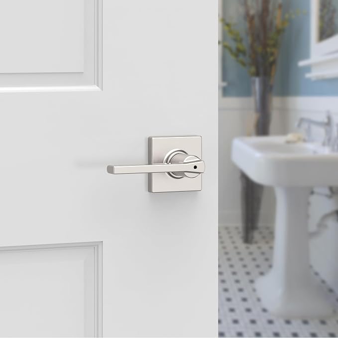 Kwikset Casey Door Handle, Satin Nickel | Interior Privacy Lock | For Bathroom and Bedroom | Reversible | Pack of 6