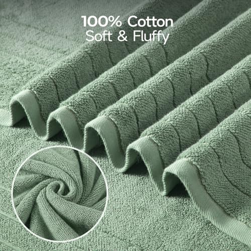 REDKISS Luxury Bath Towels Set of 4, 35x70 in, Highly Absorbent & Quick Dry, Super Soft Extra Large Premium Thick Cotton Green Bath Sheets for Shower, Hotel, Bathroom, Spa