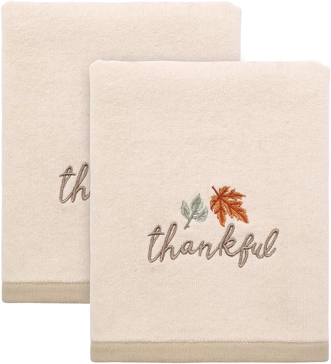 Avanti Linens - Hand Towels, Soft & Absorbent Cotton, Fall Home Decor, Set of 2 (Grateful Patch Collection)