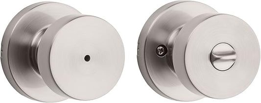 Kwikset Pismo Door Knob Set, 6 Pack with 3 Non-Locking Passage and 3 Locking Keyless Privacy Handles, with Round Rose, Featuring Microban Protection in Satin Nickel