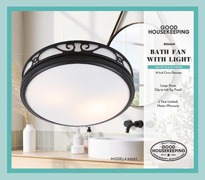 Good Housekeeping Roman (83007) Decorative 110 CFM 3.0 Sones Bathroom Ventilation Exhaust Fan with Light & Night-Light (Matte Black)