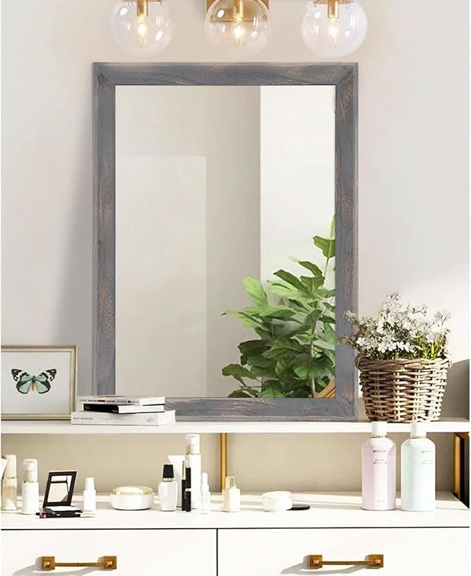 AAZZKANG Wooden Mirror Rectangle Rustic Mirrors for Wall Decorative for Bedroom Bathroom Living Room Entryway Hanging Home Decor 28"x20"