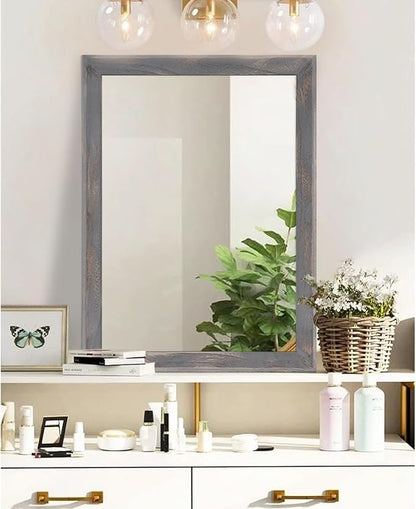 AAZZKANG Wooden Mirror Rectangle Rustic Mirrors for Wall Decorative for Bedroom Bathroom Living Room Entryway Hanging Home Decor 28"x20"