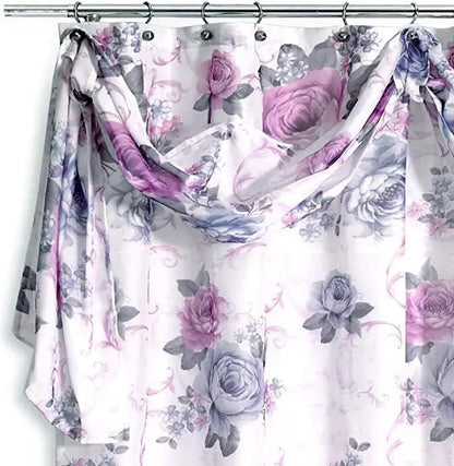 Zahari Home 13pc Michelle Bathroom Shower Curtain Sets Shower Curtain & 12 Shower Bathroom Hooks Modern Classic Luxury Contemporary Decor Floral Shower Curtain Stylish Bath Sets