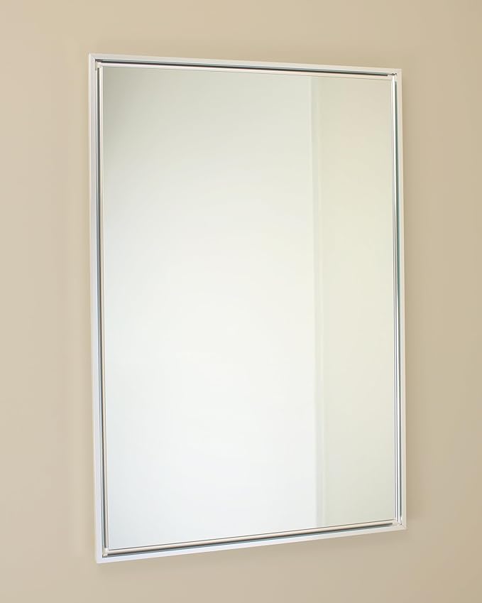Fox Hollow Furnishings 20x30 Parker Metro Metal Framed Rectangle Recessed Bathroom Medicine Cabinet, Floating Mirror, 14x24 in-Wall Opening, Steel, Adjustable Glass Shelves, Magnet Close, Chrome