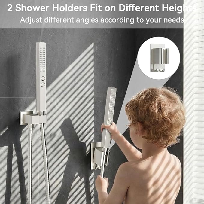 Shower Faucet Set, Wall Mount 12" Rain Shower System with Handheld and 6" Rainfall Shower Head, Can Use 2 Modes Together for Two People, 3 Way Shower Valve with 5 Diverter Complete,Brushed Nickel