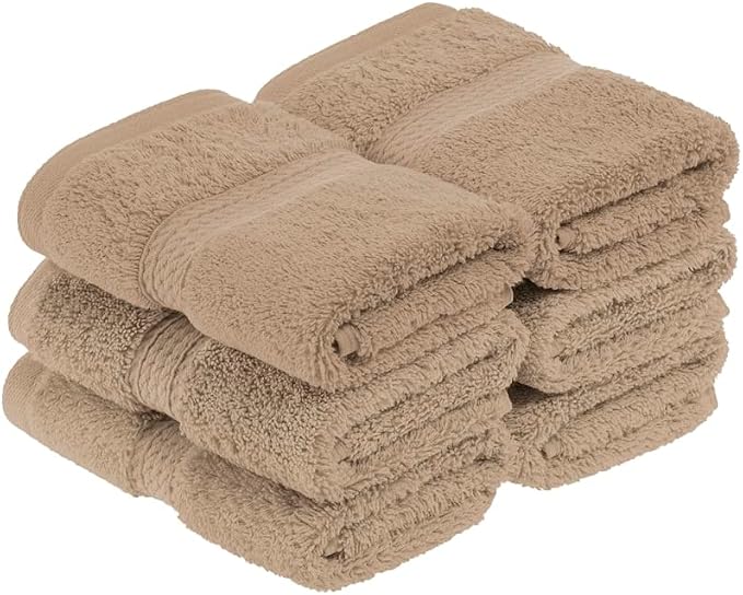 Superior Egyptian Cotton Plush & Absorbent, Face Towel Set of 6, Latte | Quick Dry, Soft Luxury Towel Set, Bath Essentials for Bathroom, Guest Bath, Spa, 2 Piece Face, Madeline Towels