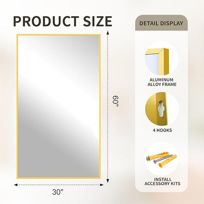 FICTOR Bathroom Vanity Mirror for Over Sink, 30" x 60", Gold | Anti-Rust Frame, Shatterproof Tempered Glass, Vertical/Horizontal Wall Mounted Mirror for Bedroom, Entryway, Living Room