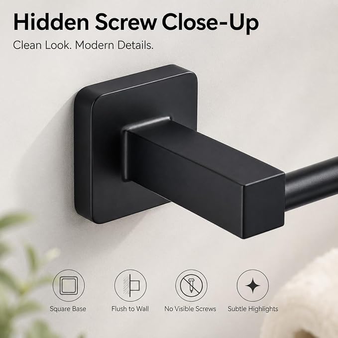 Matte Black Bathroom Hardware Set 4 Pieces,Bathroom Accessories Set Stainless Steel Wall Mounted, Hand Towel Bar, Towel Ring, Robe Towel Hooks,Toilet Paper Holder,Towel Bar Set, 23.6 Inch