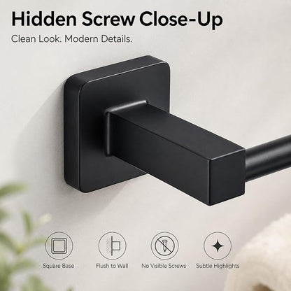 Matte Black Bathroom Hardware Set 4 Pieces,Bathroom Accessories Set Stainless Steel Wall Mounted, Hand Towel Bar, Towel Ring, Robe Towel Hooks,Toilet Paper Holder,Towel Bar Set, 23.6 Inch