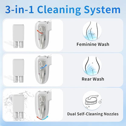 Non-Electric Bidet Attachment for Toilet Seat With LED Light Warm and Cold Water Adjustable Water Pressure, Rear and Feminine Wash, Dual Nozzle, Self-Cleaning