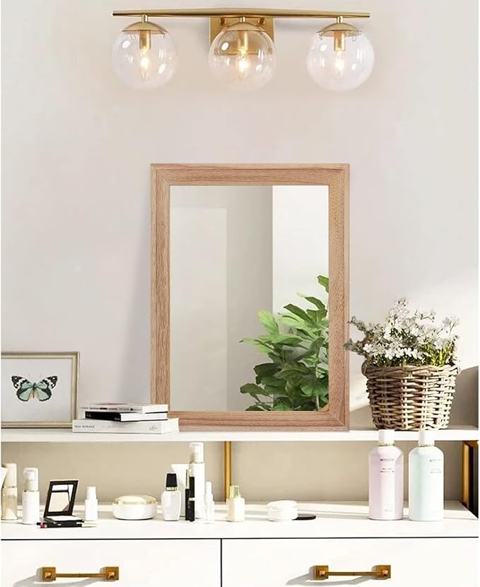 AAZZKANG Rustic Mirrors for Wall Rectangle Wooden Frame Hanging Mirror for Bedroom Bathroom Living Room Entryway Small