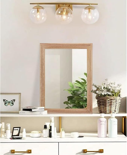 AAZZKANG Rustic Mirrors for Wall Rectangle Wooden Frame Hanging Mirror for Bedroom Bathroom Living Room Entryway Small