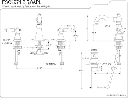 Fauceture FSC1972APL American Patriot Widespread Bathroom Faucet with Pop-Up Drain, Polished Brass