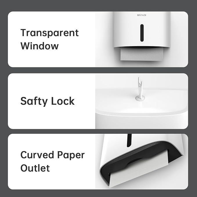 Paper Towel Dispenser,Large Capacity Wall Mount Tissue Dispensers with Smart Lock, Used for Kitchen and Bathroom Toilet Paper Holders White
