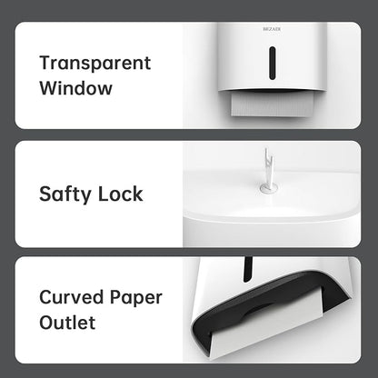 Paper Towel Dispenser,Large Capacity Wall Mount Tissue Dispensers with Smart Lock, Used for Kitchen and Bathroom Toilet Paper Holders White