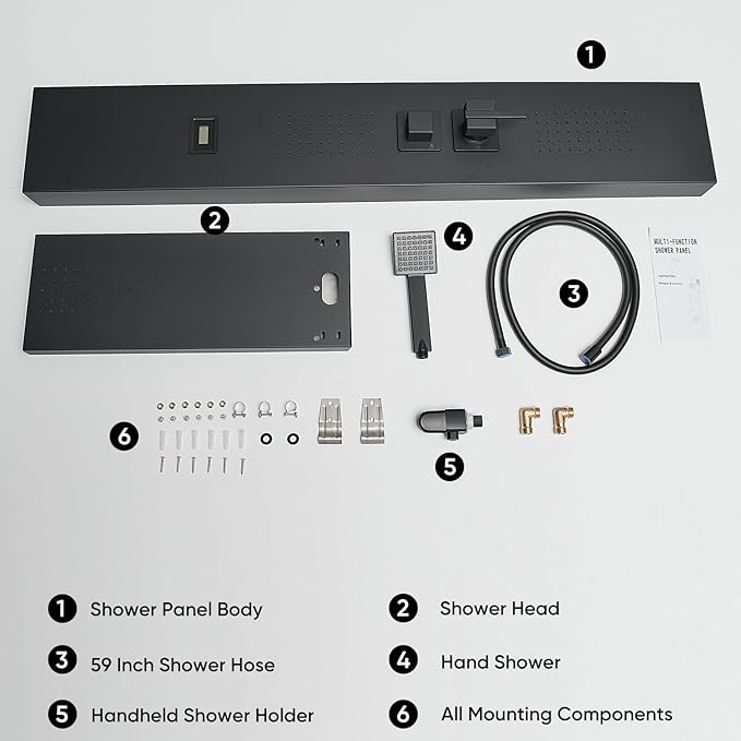 Shower Panel Tower System 5 in 1 Stainless Steel Rainfall Shower Panels with 5-Functions, 4 Enlarged Body Massage Jets, Handheld Head, Wall Mounted Matte Black