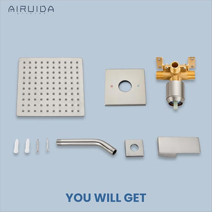 Airuida Shower Faucet Set,8 Inch Shower Valve Kit,Brushed Nickel | Male Threads,Rough-in Valve Shower Trim Kit,Single Handle Control Shower Set