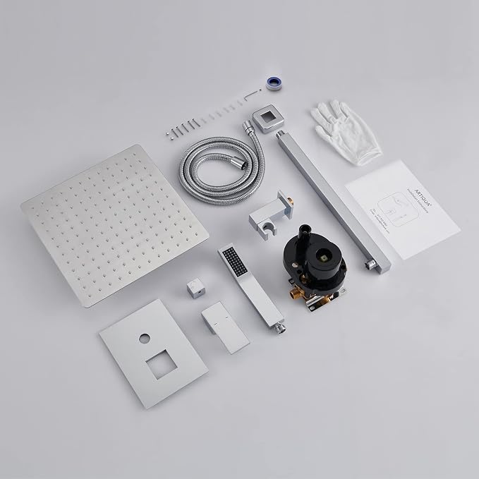 Rain Shower System 12 Inches Shower Combo Set Chrome Wall Mount Faucet Bathroom Faucets with Rainfall Shower Head and Hand Shower