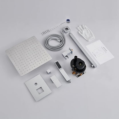 Rain Shower System 12 Inches Shower Combo Set Chrome Wall Mount Faucet Bathroom Faucets with Rainfall Shower Head and Hand Shower