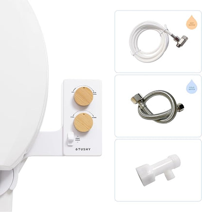 TUSHY Spa Warm Water Bidet Attachment for Toilet. Universal Fit, Easy Install (Requires Sink Access for Optional Temperature Control) Self Cleaning, Adjustable Pressure, Angle Control, Bamboo