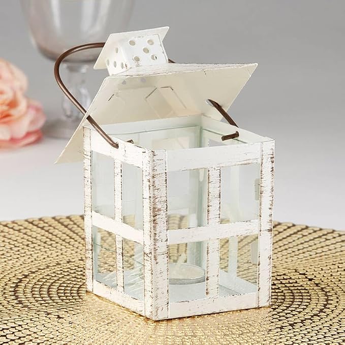Kate Aspen Set of 6 White Vintage Distressed Rustic Candle Holder Decorative Lantern (6 Inch), Wedding Decoration, Centerpiece, Farmhouse Decor, Shelf Decor