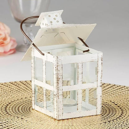 Kate Aspen Set of 6 White Vintage Distressed Rustic Candle Holder Decorative Lantern (6 Inch), Wedding Decoration, Centerpiece, Farmhouse Decor, Shelf Decor