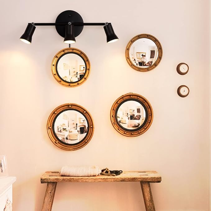 GLADFRESIT Industrial Track Lighting Kit, 3-Light, Brass | Adjustable Lamp Holder, Rotatable Spot Lights, Vintage Ceiling & Wall Mount, For Kitchen Bathroom Loft, Bulbs Not Included
