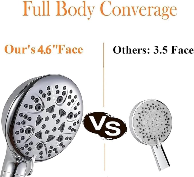 High Pressure 8-Mode Shower Head, Handheld Showerhead With 60" Hose And Adjustable Bracket, Anti-Clog Nozzles, Chrome, Silver