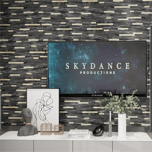 KASARO Peel and Stick Marble Backsplash Tile, 10 Sheets, Black Marble with Vintage Golden Stripes, Self-Adhesive Wall Tile for Kitchen, Bathroom, Fireplace, RV (11.4” x 10.6”)