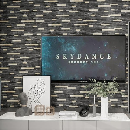 KASARO Peel and Stick Marble Backsplash Tile, 10 Sheets, Black Marble with Vintage Golden Stripes, Self-Adhesive Wall Tile for Kitchen, Bathroom, Fireplace, RV (11.4” x 10.6”)